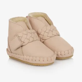 Pink Plaited Leather Baby Boots