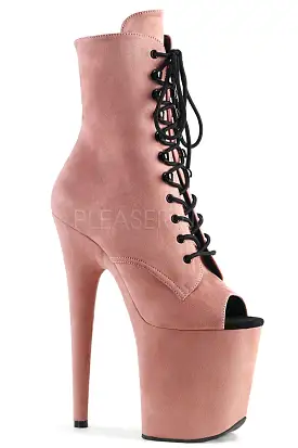 Pleaser USA Flamingo-1021FS Faux Suede 8inch Peep Toe Pleaser Boots - Baby Pink