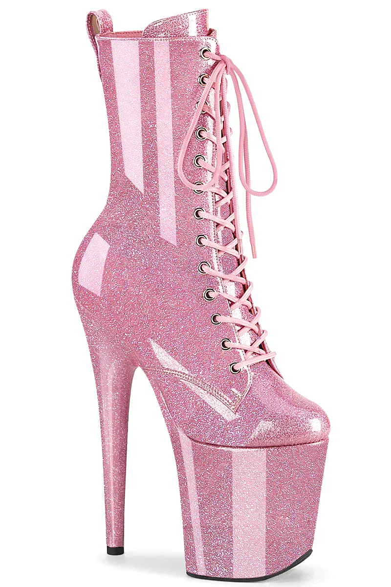 Pleaser USA Flamingo-1040GP 8inch Pleaser Boots - Baby Pink Glitter