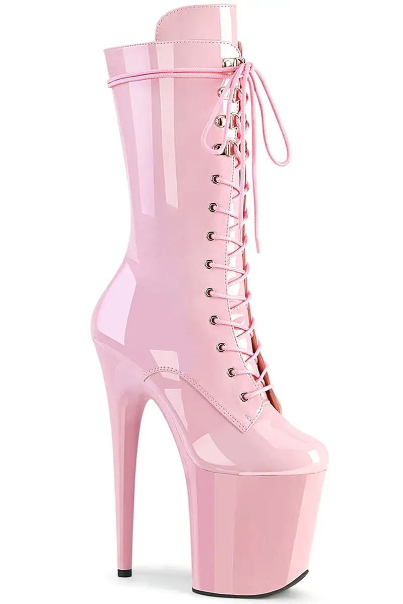 Pleaser USA Flamingo-1050 8inch Pleaser Boots - Patent Baby Pink