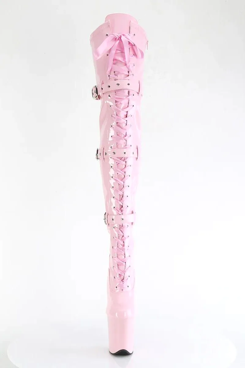 Pleaser USA Flamingo-3028 8inch Thigh High Pleaser Boots - Patent Baby Pink