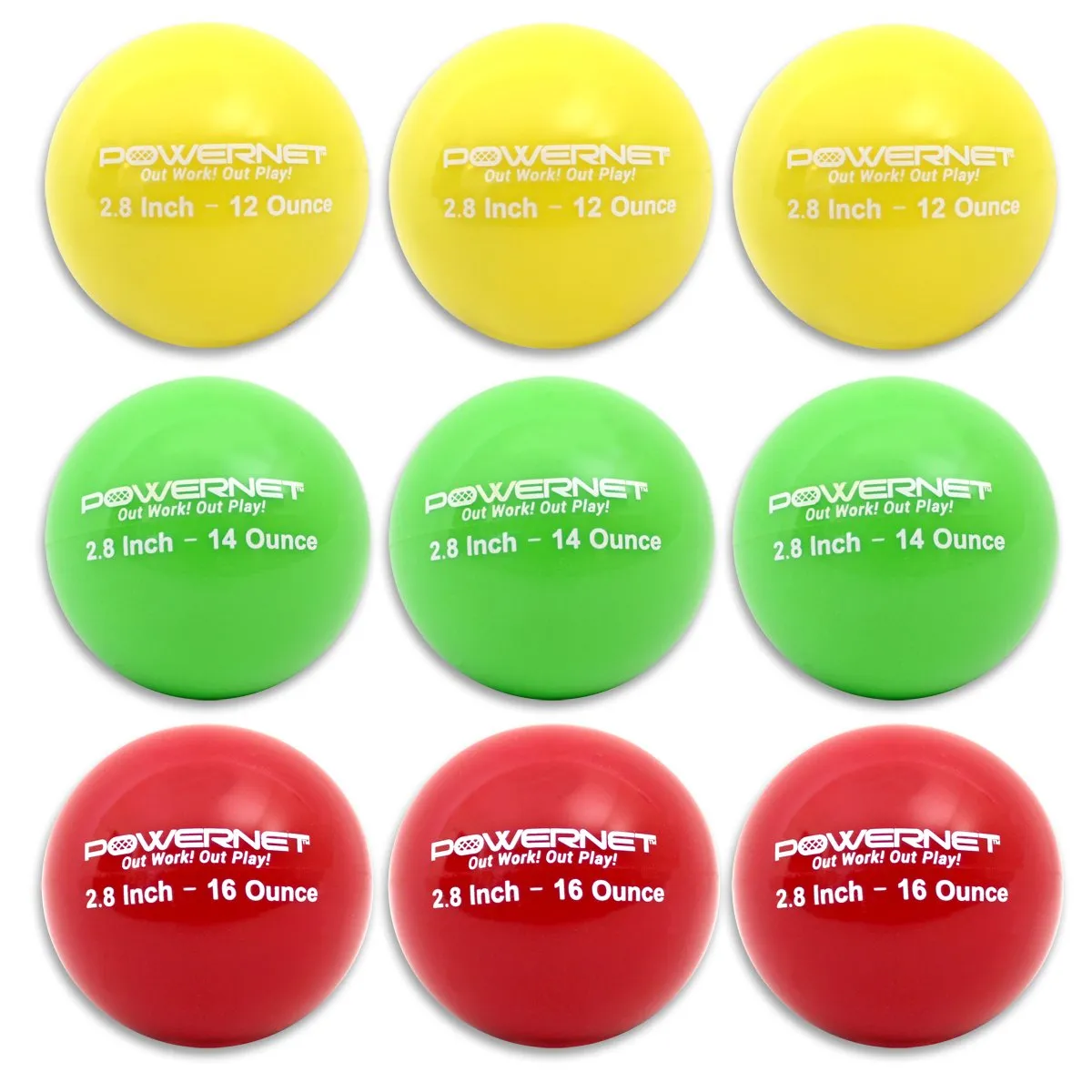 PowerNet 2.8 Weighted Hitting and Batting Progressive Training Balls (9 Pack): 1004-123