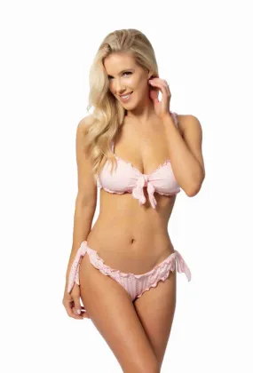 Solid Eyelet Ruffle Trim Bikini Set