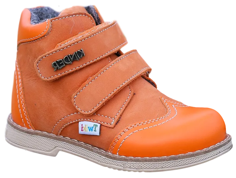 Twiki Orthopedic Boots TW-318-6 Orange Autumn Winter Outdoor Shoes Two Fasteners Baby Toddler Kids Boys Girls