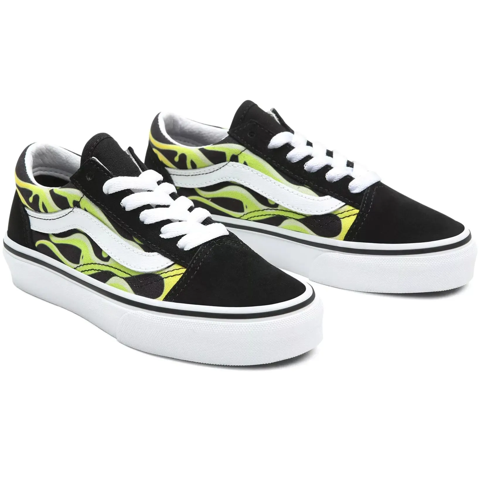 Vans Old Skool Kids (Slime Flame) Skate Shoes - Black/True White