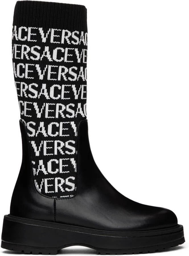 Versace Kids Black Logo Boots