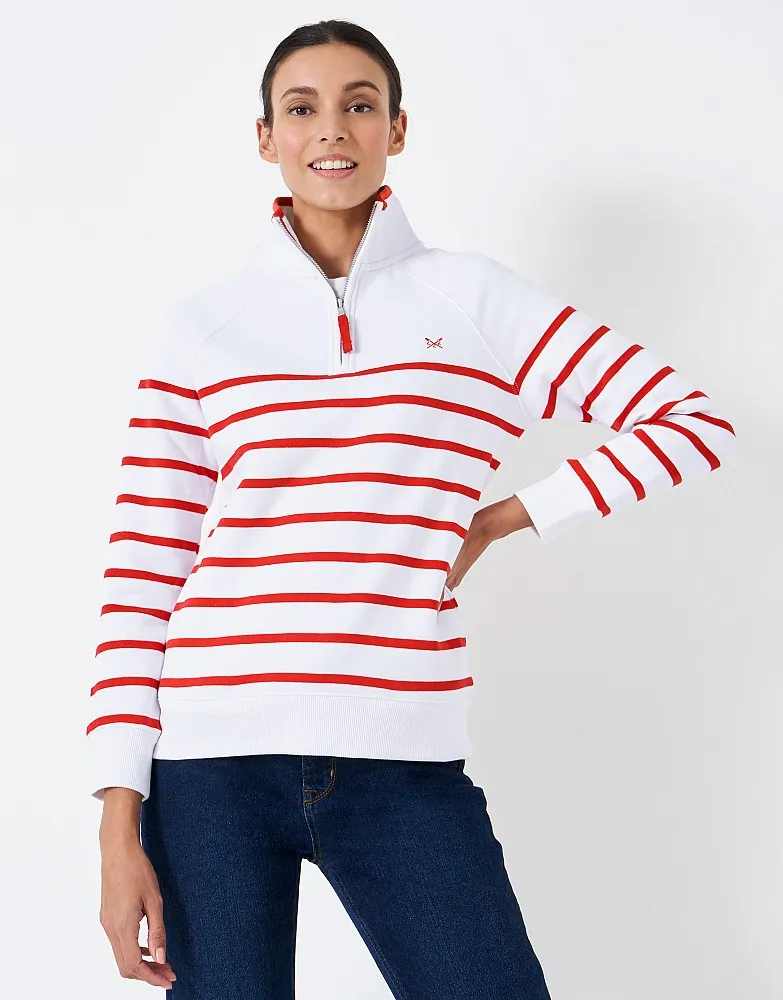 Women's White Red Stripe Half Zip Sweatshirt from Crew Clothing Company